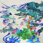Jiha Moon,  Welcome to my Brand New Hometown, 2007,  Ink and acrylic on Hanji paper over canvas,  24 x 24 inches