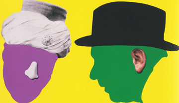 Noses & Ears, Etc.: Two Profiles,  One with Nose and Turban (B&W);  One with Ear (Color) and Hat, 2006,  2-layer, 12-color screenprint construction,  34 3/4 x 56 3/4 x 3 inches,  edition of 45, © Gemini G.E.L. and John Baldessari