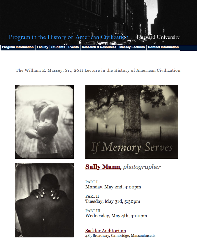 Sally Mann: Massey Lecture Series at Harvard