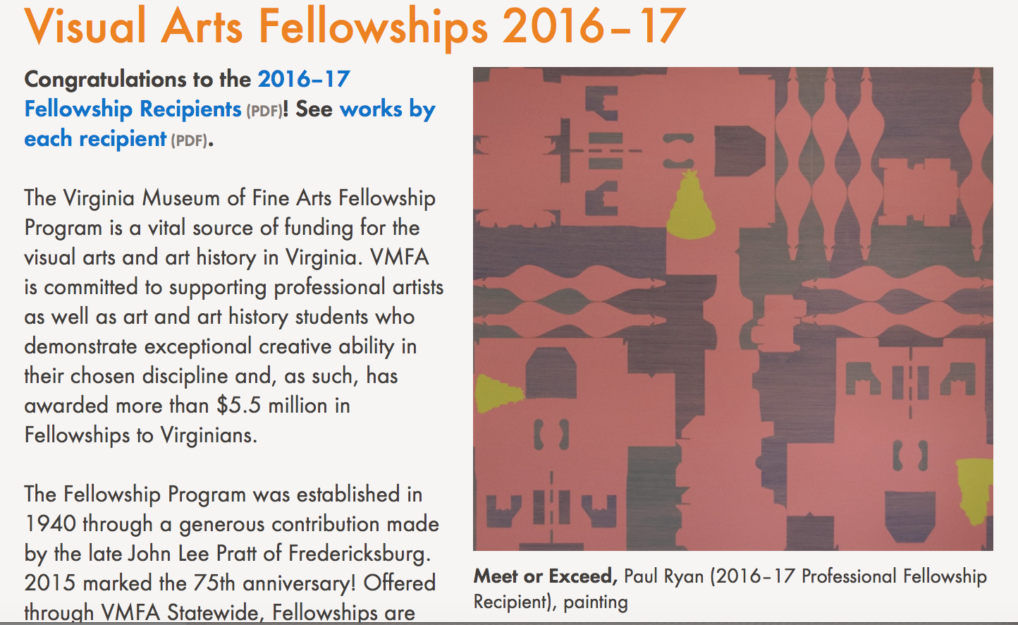 VMFA Visual Arts Fellowship Recipients 2016-2017