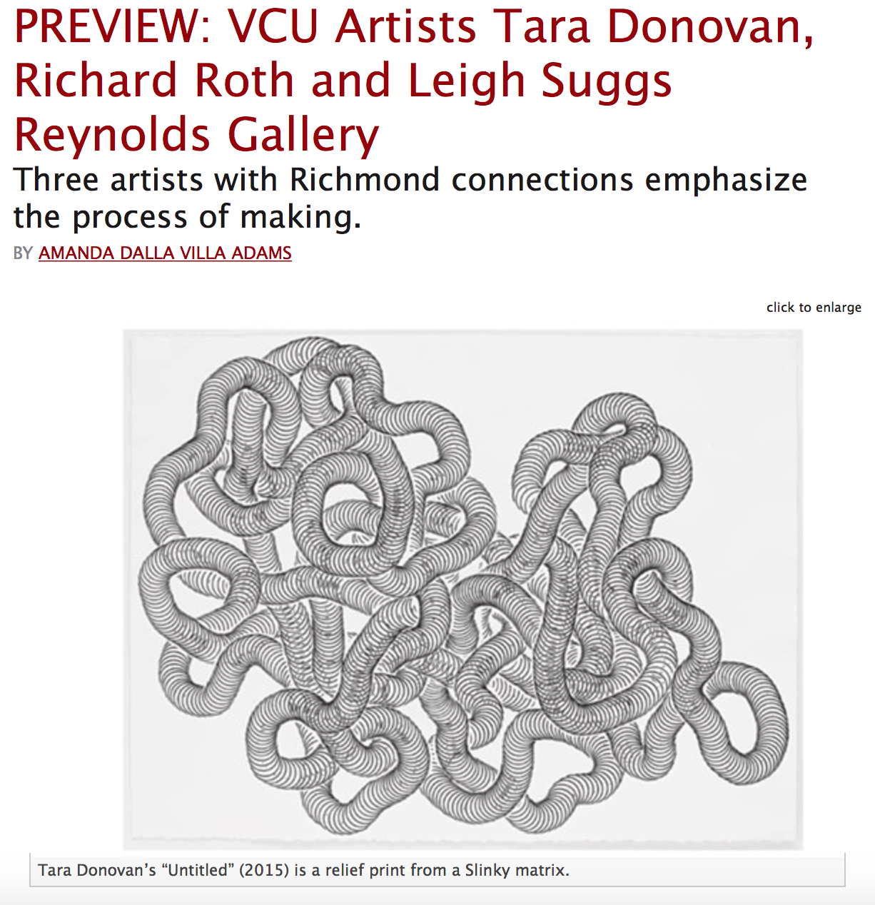 Preview: VCU Artists Tara Donovan, Richard Roth and Leigh Suggs